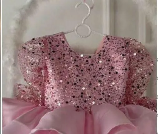 0-12 years old birthday party sequined long-sleeved fluffy girl princess dress   bow headpiece
