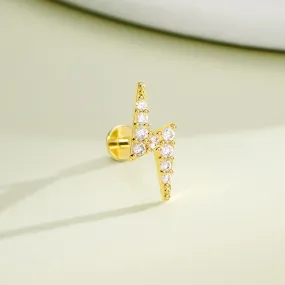 14K Solid Gold Lightning Bolt Clear CZ Push Pin Cartilage Earring