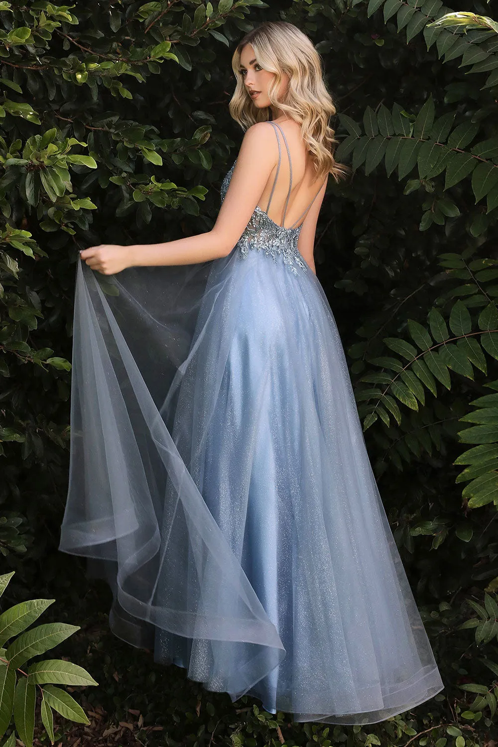 Aethera Blue Grey | Sparkling Beaded A-Line Maxi Dress
