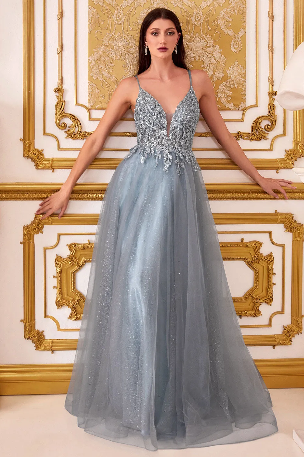 Aethera Blue Grey | Sparkling Beaded A-Line Maxi Dress