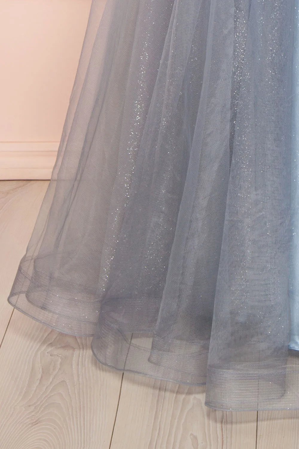 Aethera Blue Grey | Sparkling Beaded A-Line Maxi Dress