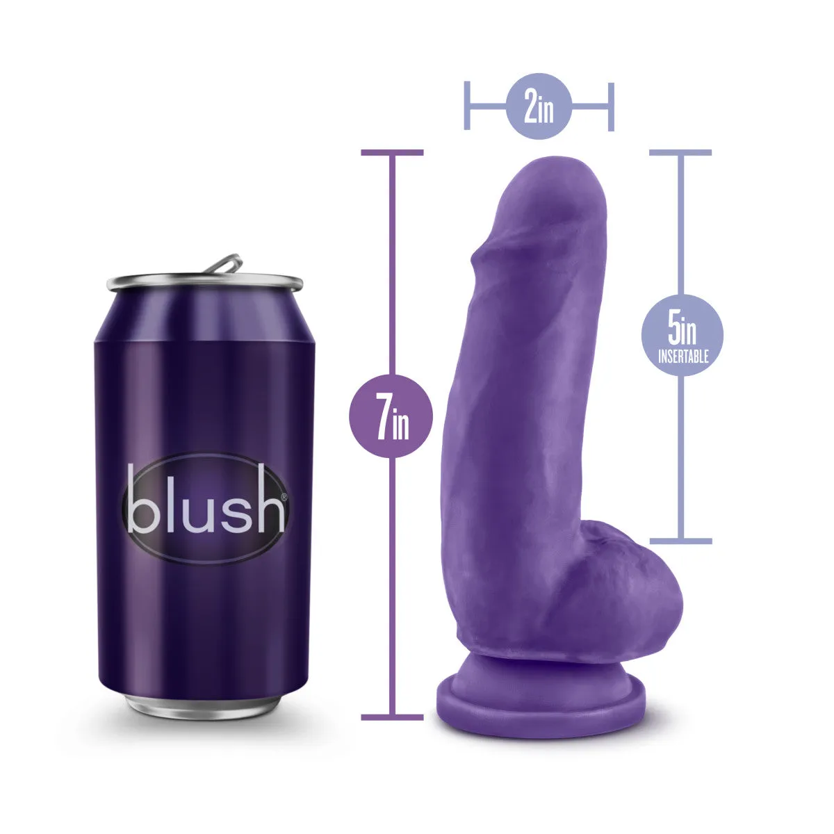 Au Naturel Bold By Blush® | Beefy Realistic Purple 7-Inch Long Dildo With Balls & Suction Cup Base