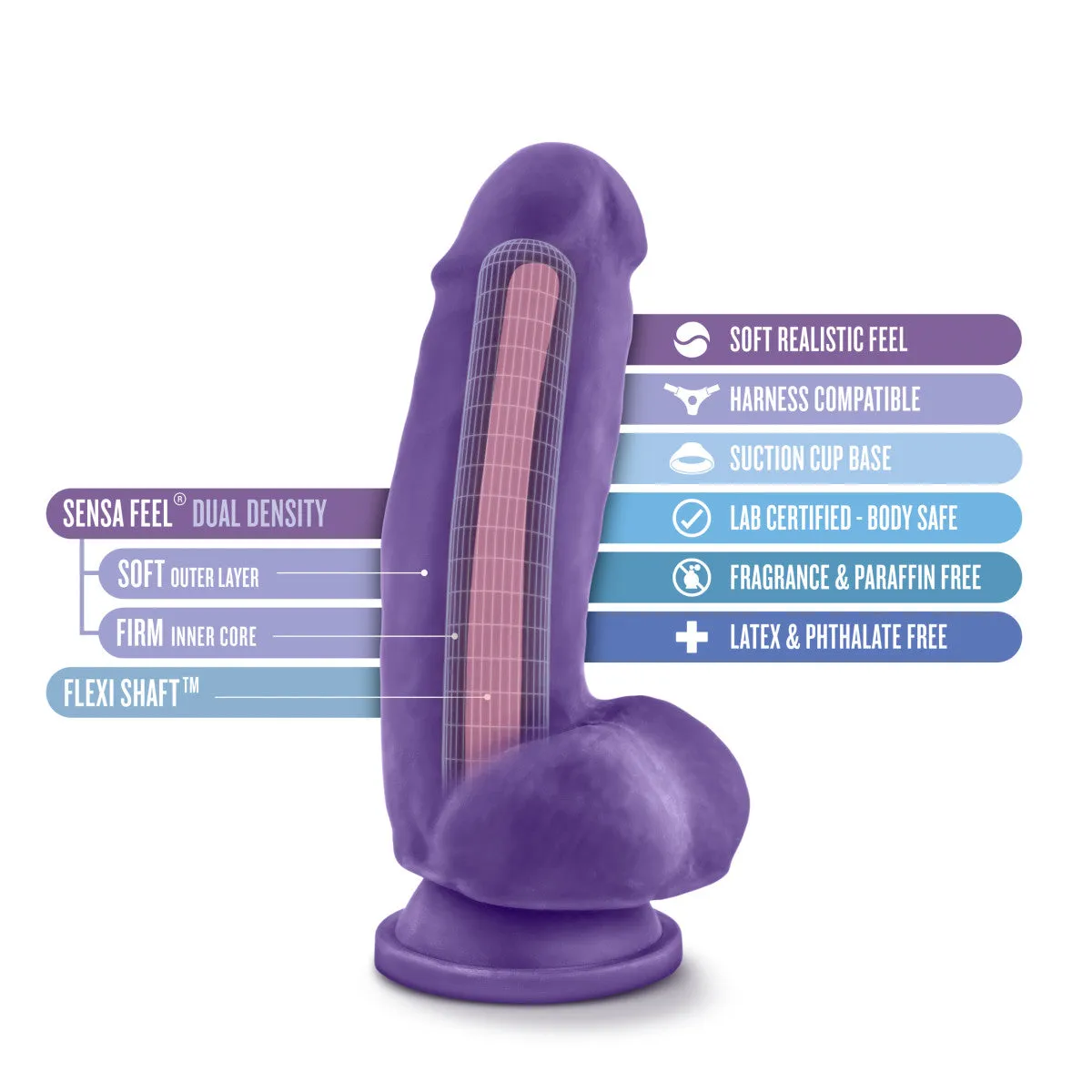 Au Naturel Bold By Blush® | Beefy Realistic Purple 7-Inch Long Dildo With Balls & Suction Cup Base