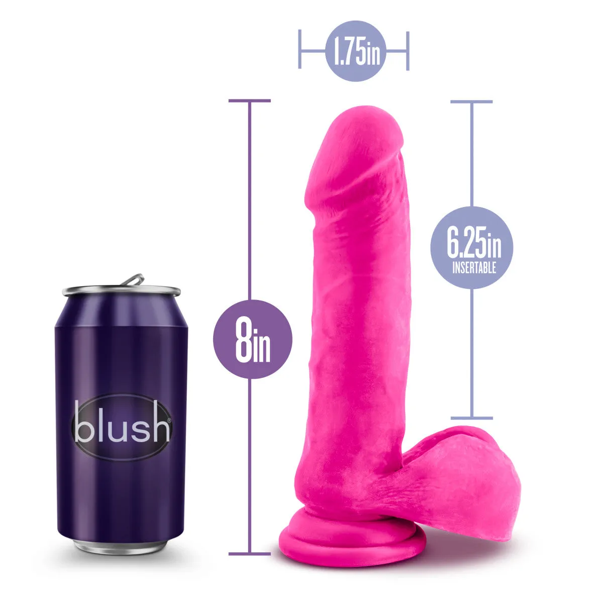 Au Naturel Bold By Blush® | Hero Realistic Pink 8-Inch Long Dildo With Balls & Suction Cup Base