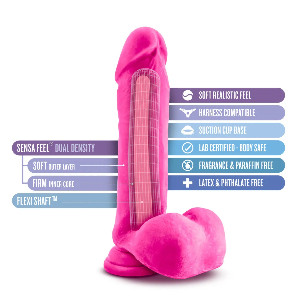 Au Naturel Bold By Blush® | Hero Realistic Pink 8-Inch Long Dildo With Balls & Suction Cup Base