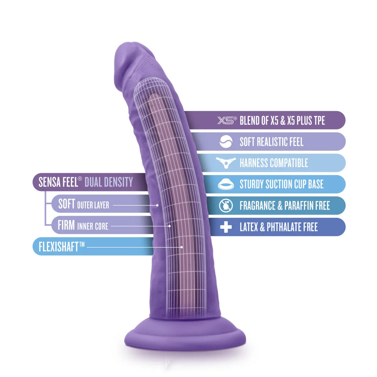 Au Naturel Bold By Blush® | Jack Realistic Purple 7.5-Inch Long Dildo With Balls & Suction Cup Base