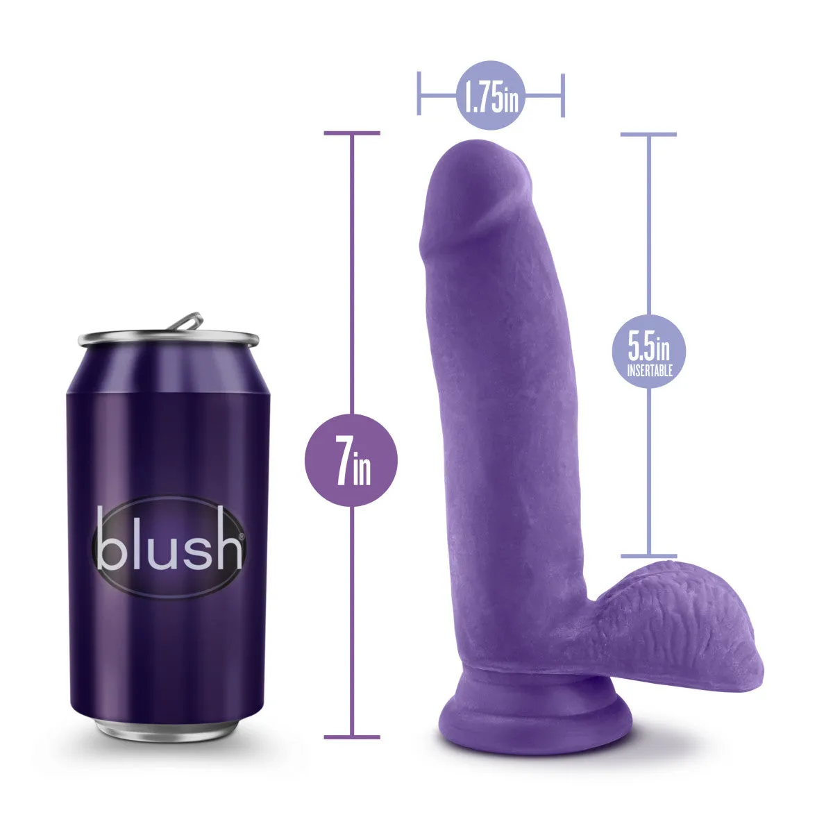 Au Naturel Bold By Blush® | Pleaser Realistic Purple 7-Inch Long Dildo With Balls & Suction Cup Base