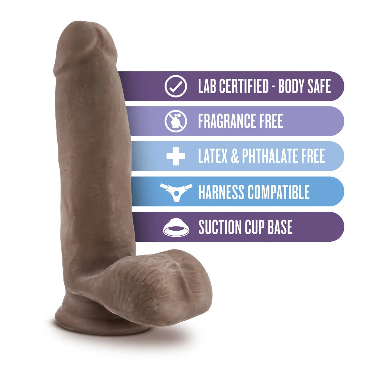 Au Naturel By Blush® | Realistic Chocolate 7-Inch Long Dildo With Balls & Suction Cup Base