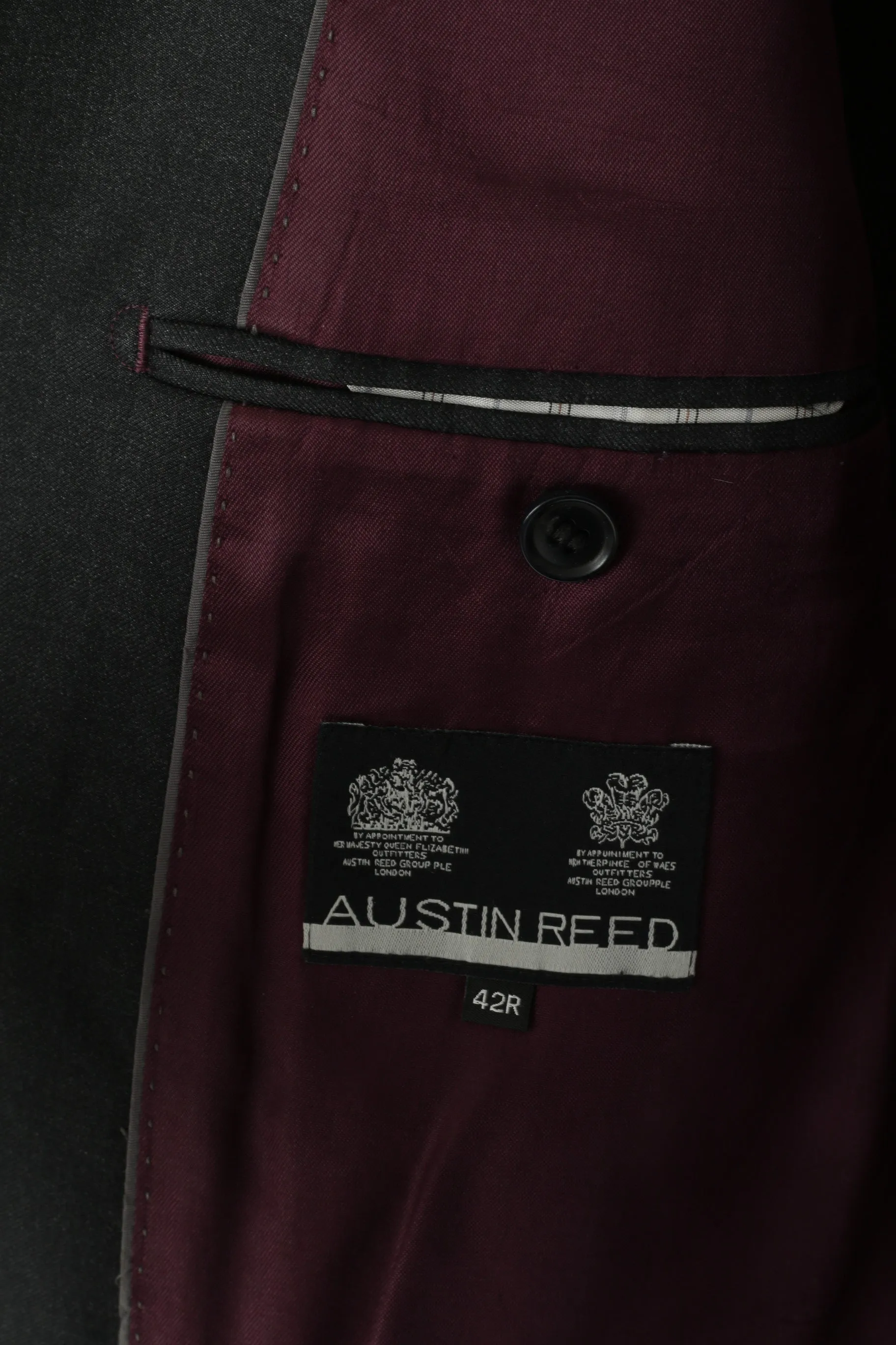 Austin Reed Men 42 Blazer Charcoal 100% Wool Super 110 Single Breasted Jacket