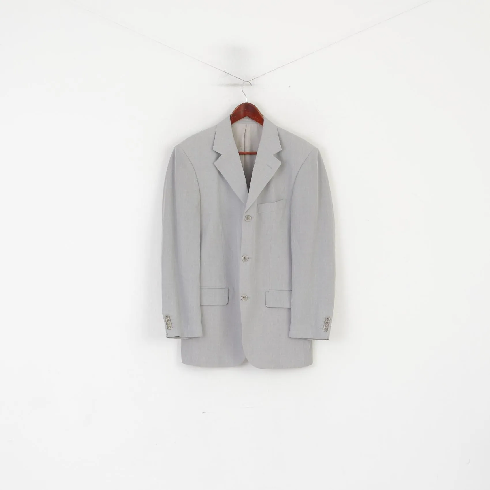 Berto Lucci Milano Men 48 38 Blazer Grey Vintage Shiny Single Breasted Shoulder Pads Jacket