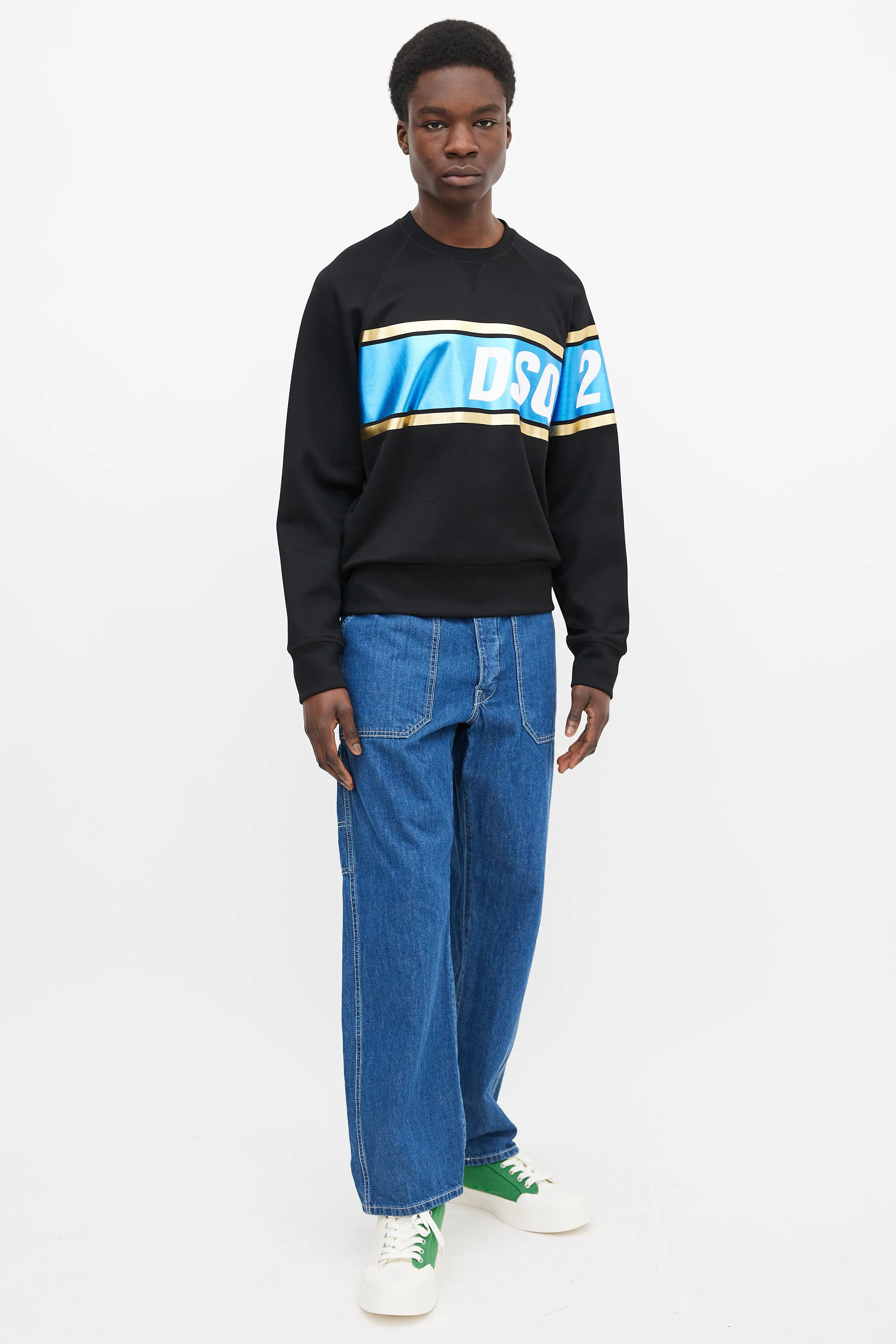 Black, Blue & Gold-Tone Stripe Sweater