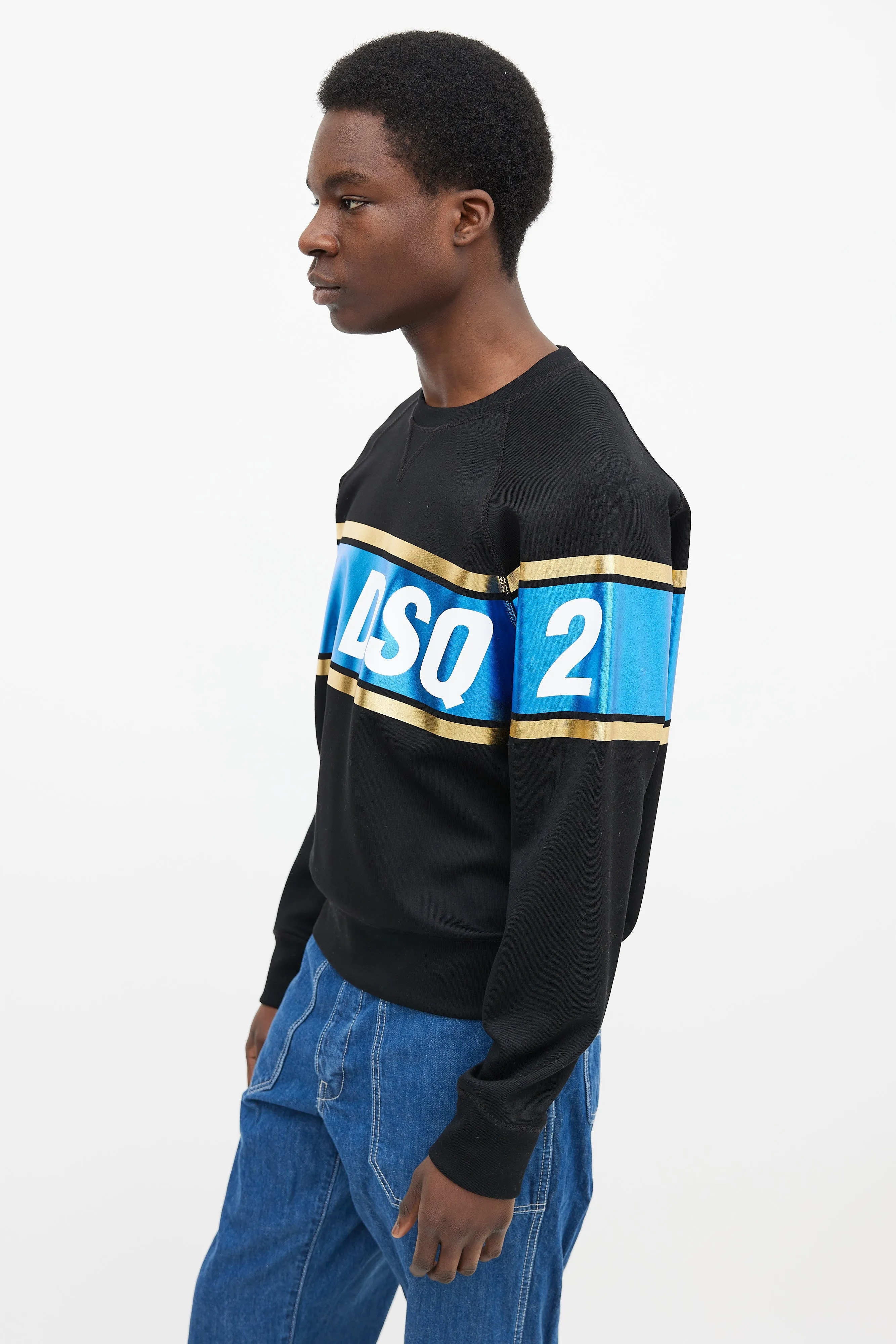 Black, Blue & Gold-Tone Stripe Sweater