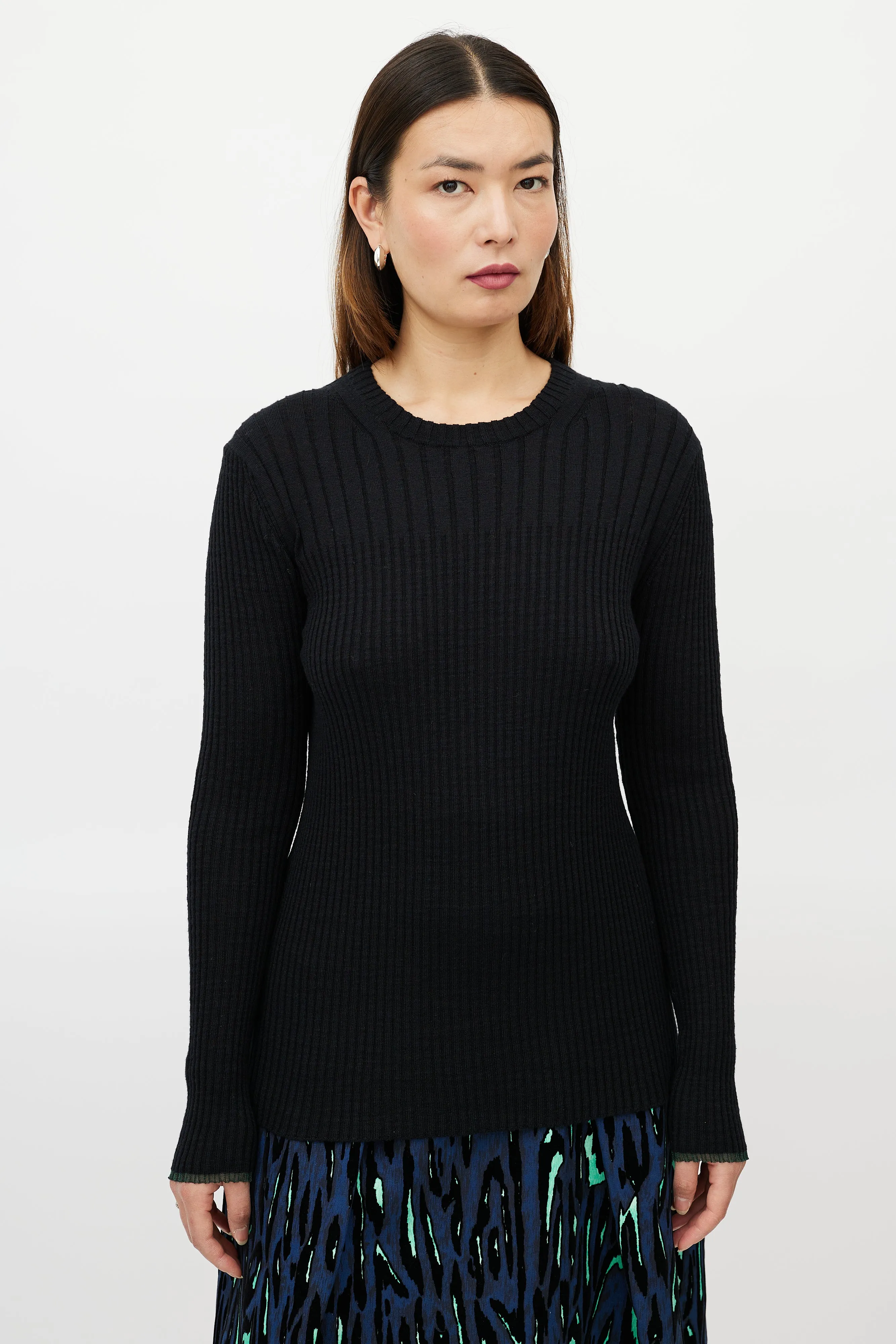 Black Ribbed Storm Flap Sweater