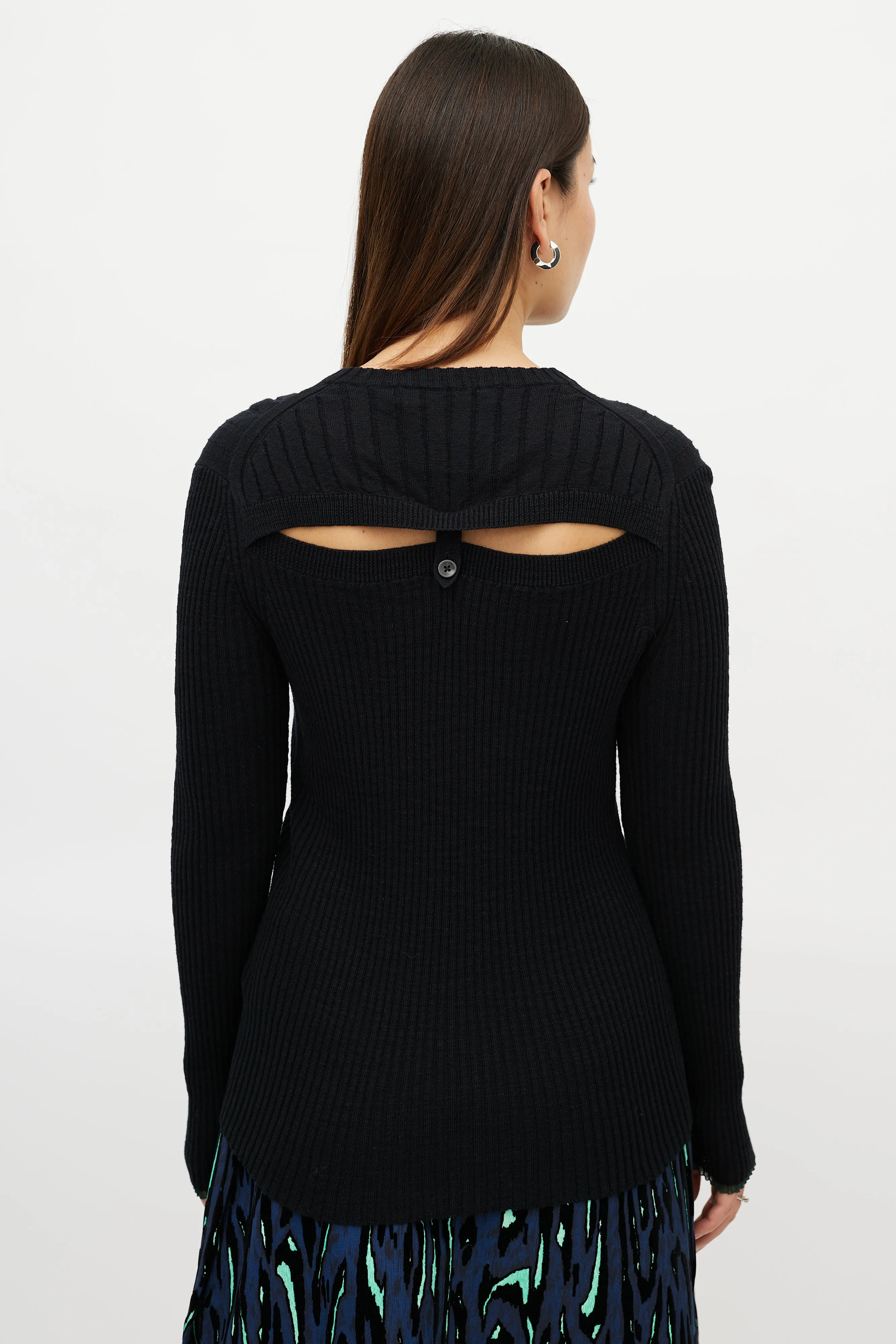 Black Ribbed Storm Flap Sweater