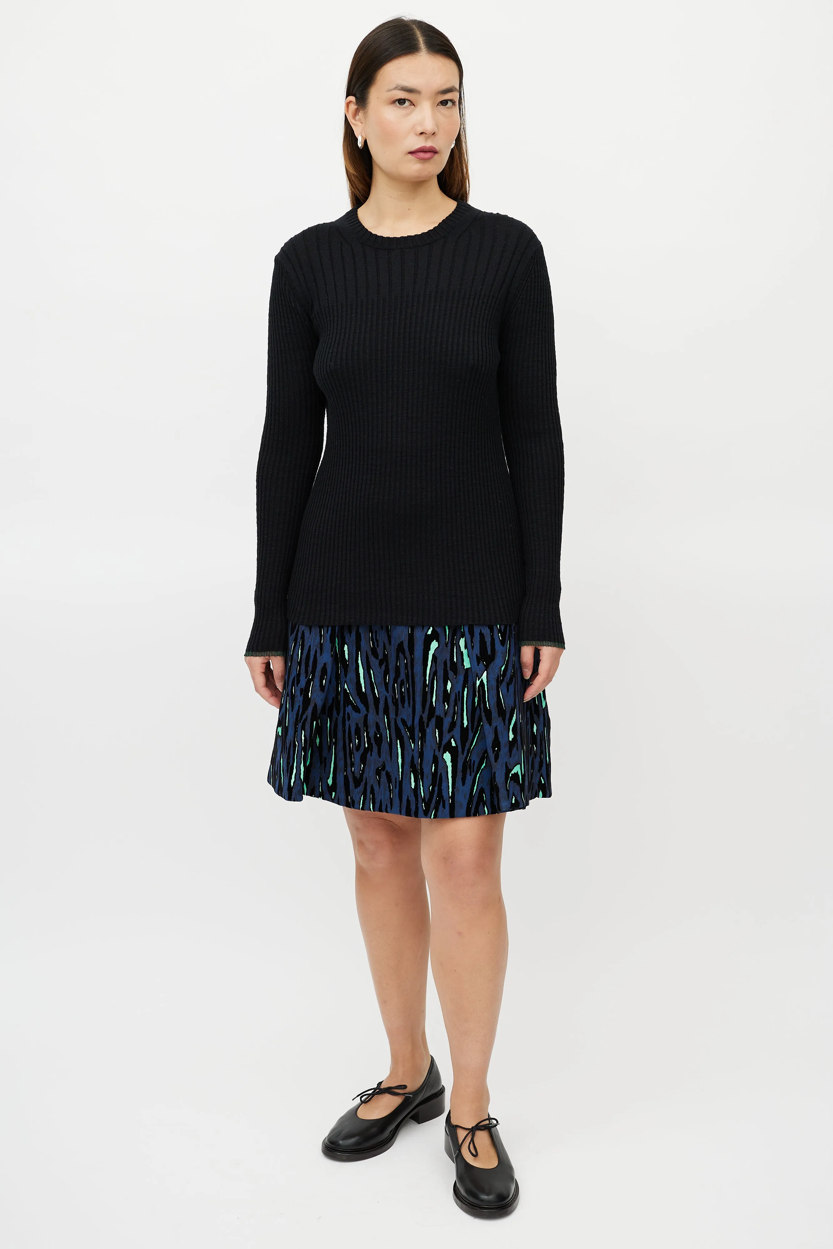 Black Ribbed Storm Flap Sweater