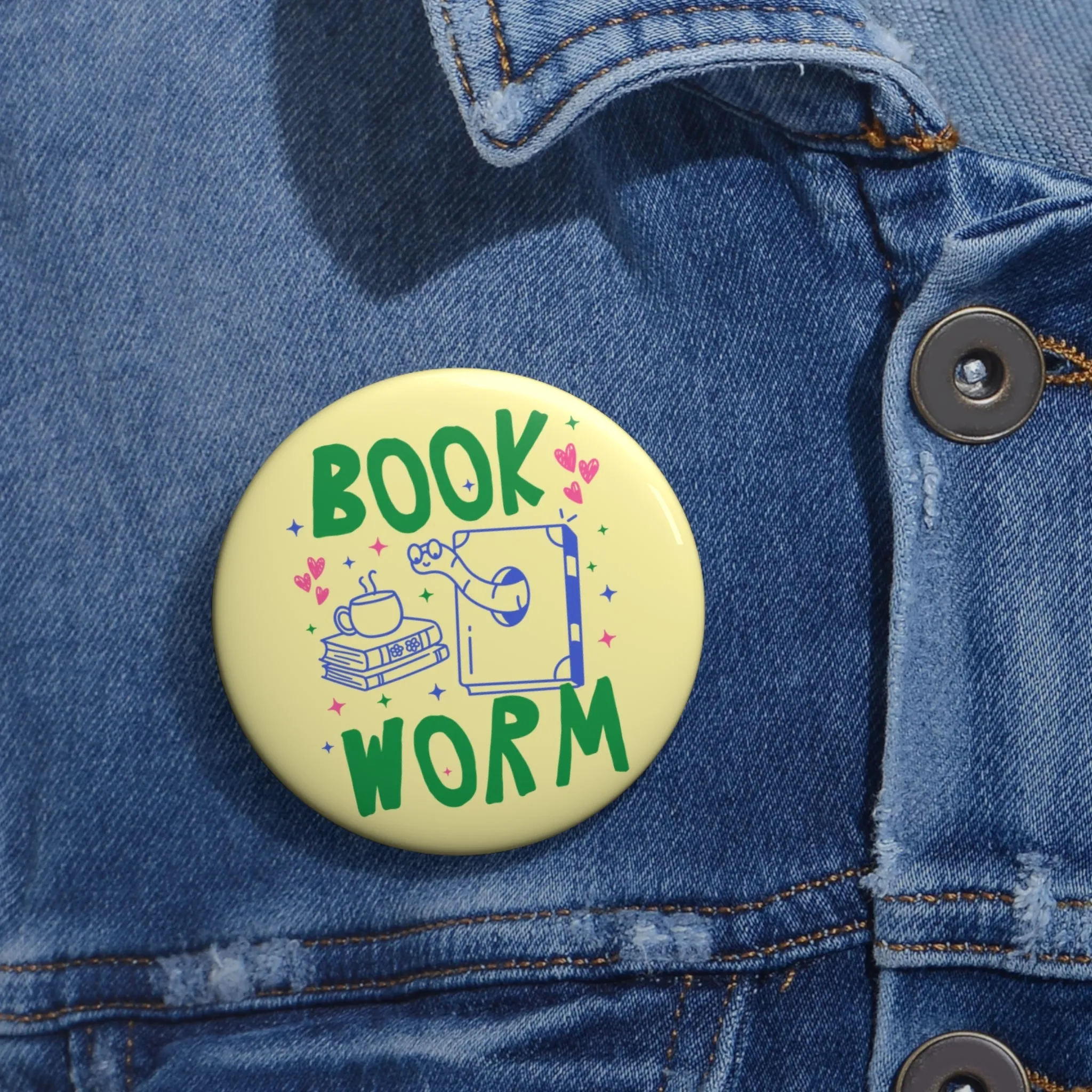 Bookworm Pinback Button