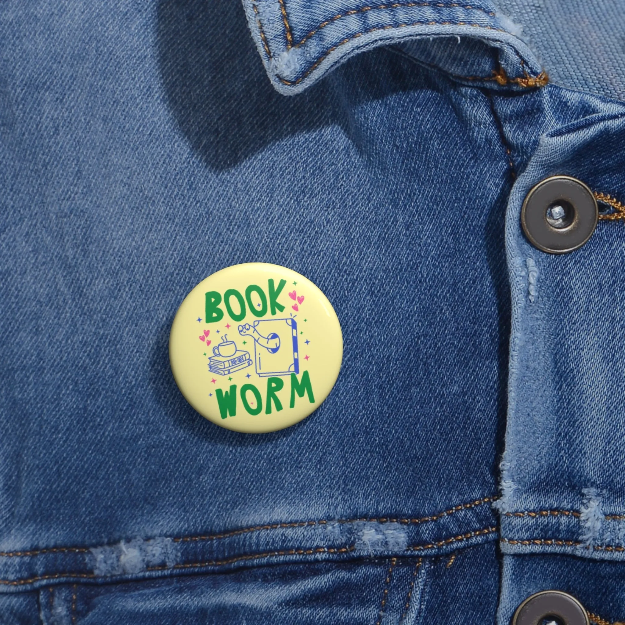 Bookworm Pinback Button