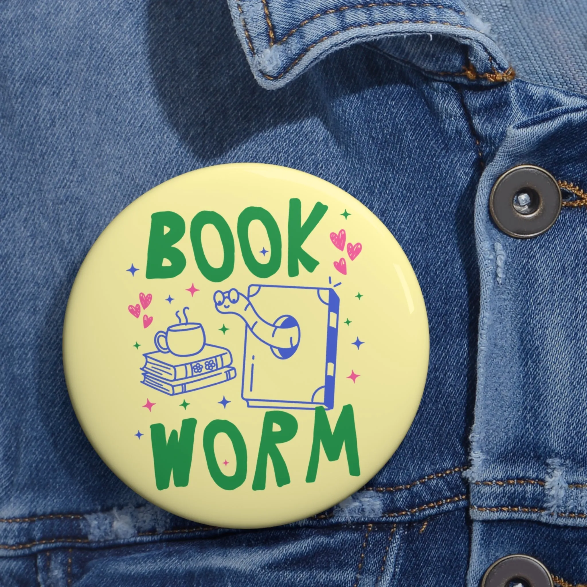 Bookworm Pinback Button