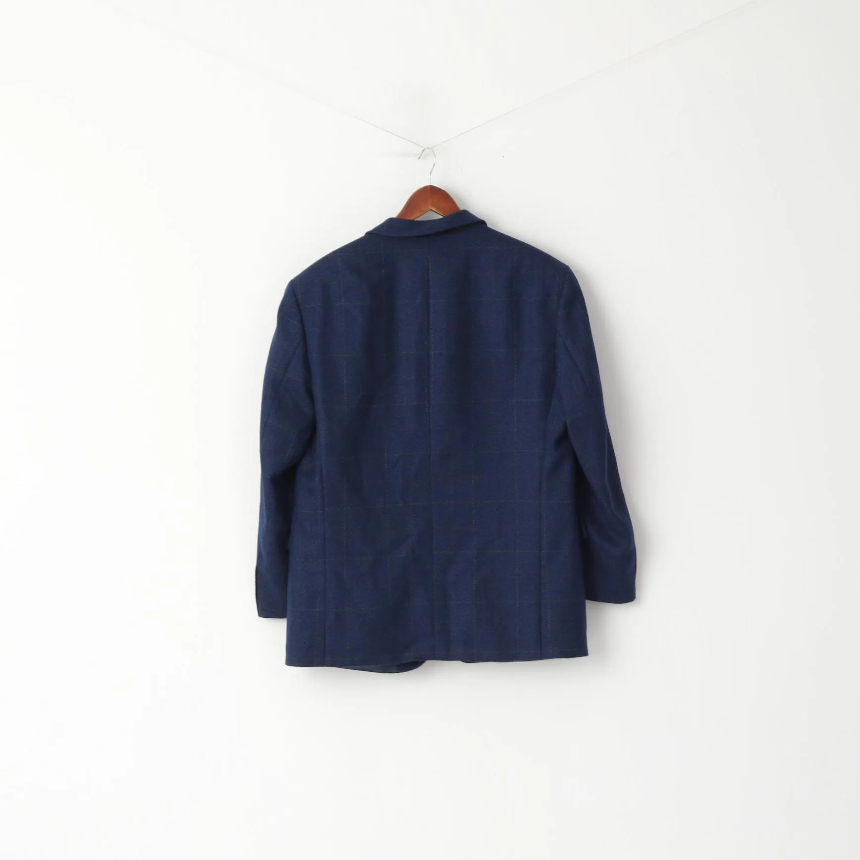 Bugatti Men 26 46 Blazer Navy Pure Wool Check Single Breasted Shoulder Pads Jacket