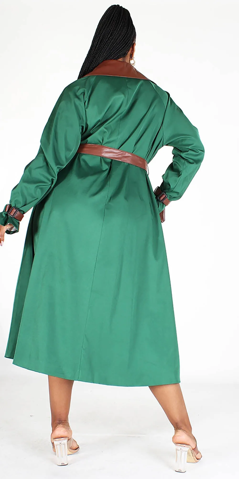 Callimoda EI1961X Green - Two-tone Faux Leather PlusSize Trench Coat