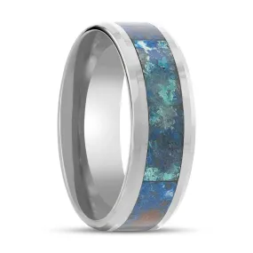 CALYPSO | Tungsten Ring, Chrysocolla Inlay, Beveled