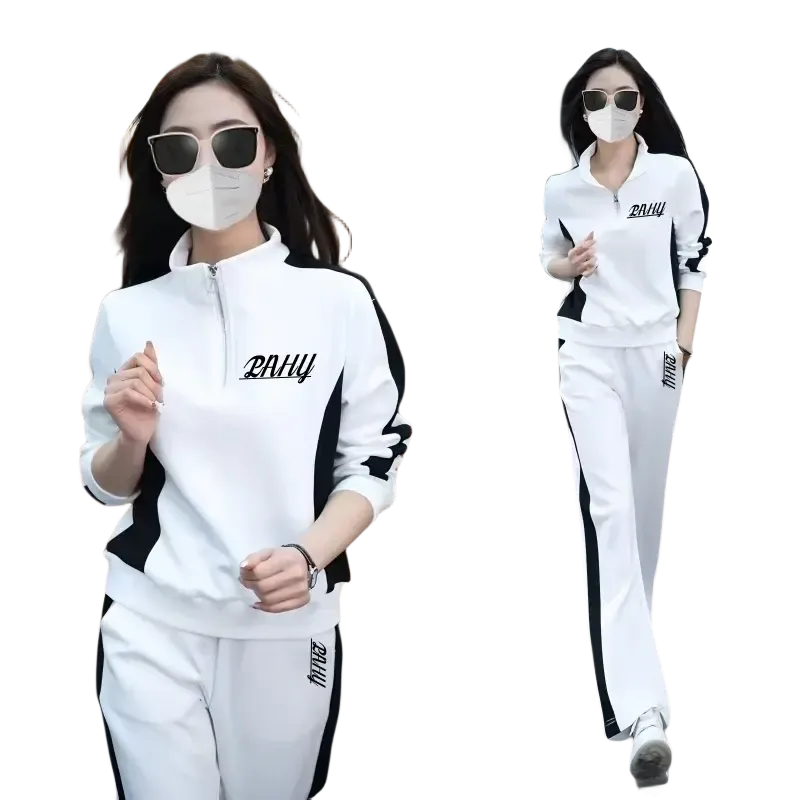 Casual sports suit for women spring and autumn 2024 new fashion stand-up collar sweatshirt wide-leg pants two-piece set