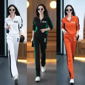 Casual sports suit for women spring and autumn 2024 new fashion stand-up collar sweatshirt wide-leg pants two-piece set