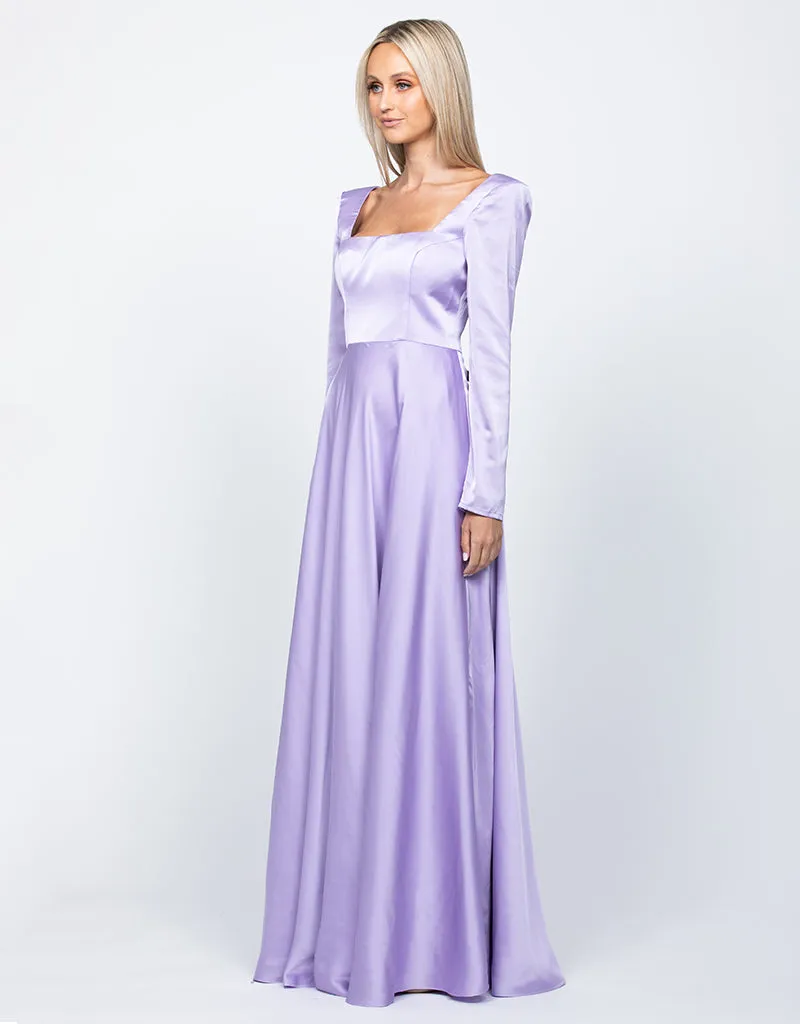 CHARMAINE SQUARED NECKLINE LONG SLEEVE A LINE GOWN B60D07L