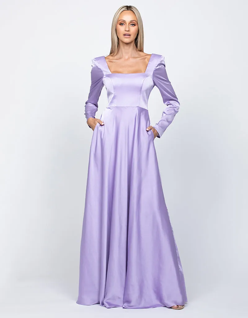 CHARMAINE SQUARED NECKLINE LONG SLEEVE A LINE GOWN B60D07L