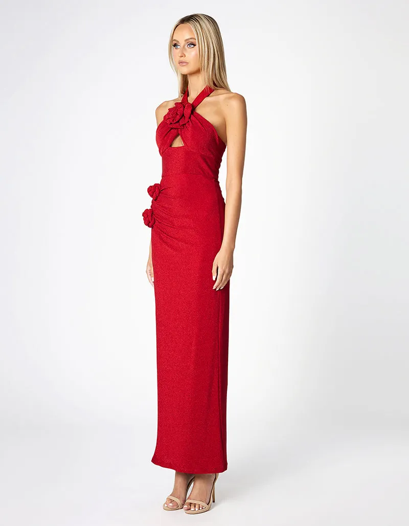 CITRA HALTER ROSETTE MAXI DRESS BL63D15L