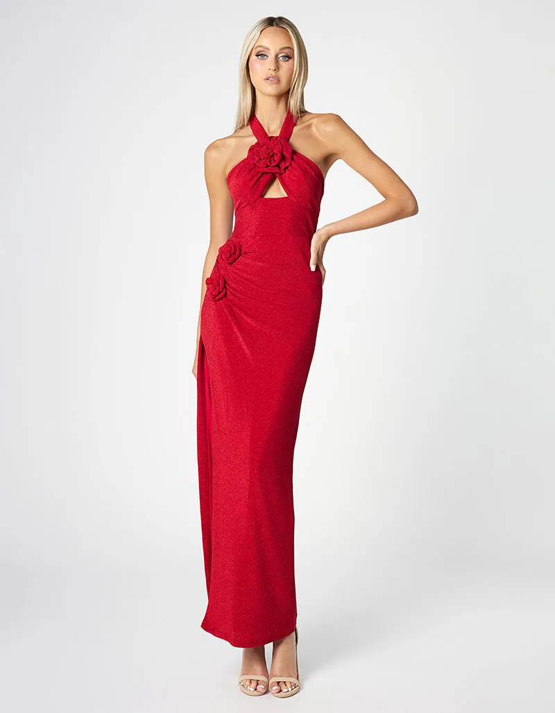 CITRA HALTER ROSETTE MAXI DRESS BL63D15L