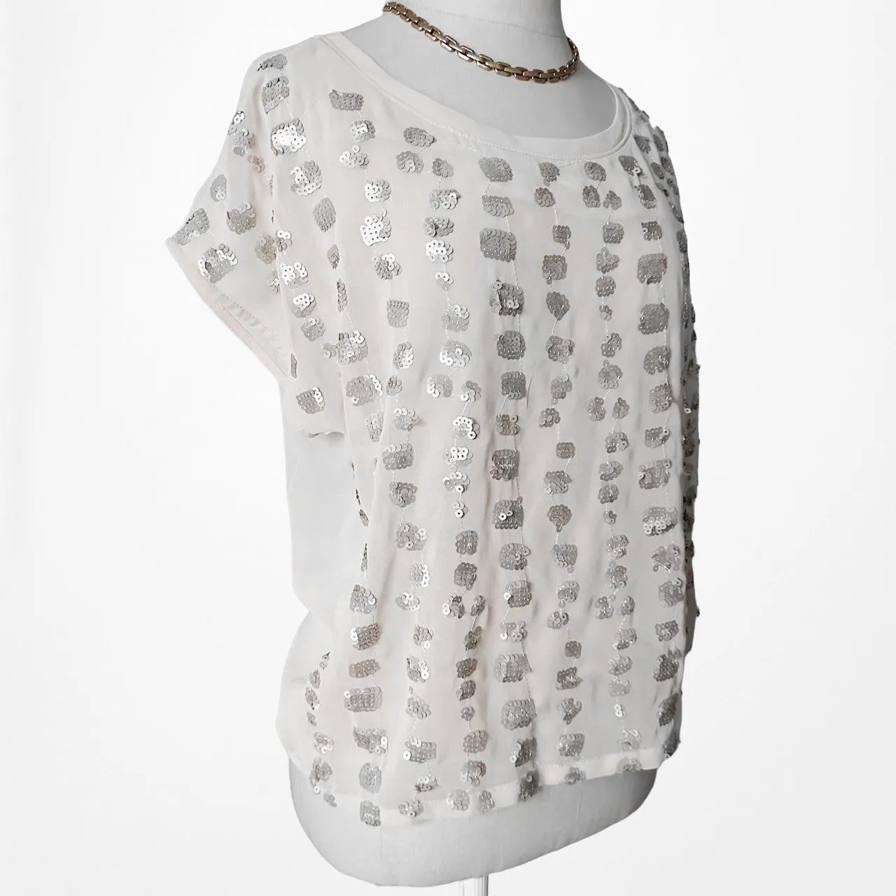 Forever 21 Pink Sequin Short Sleeve Blouse Top Size S