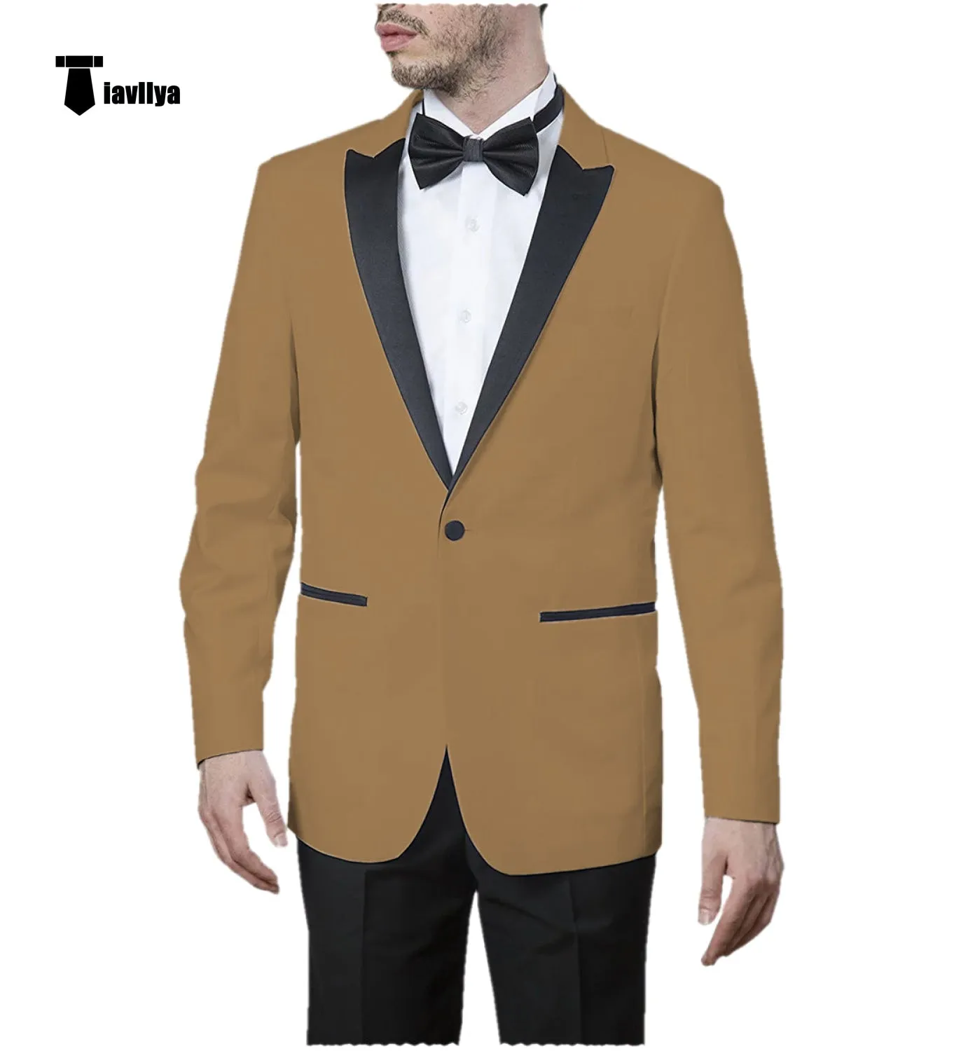 Formal Men's Slim Fit Peak Lapel Flat Blazer