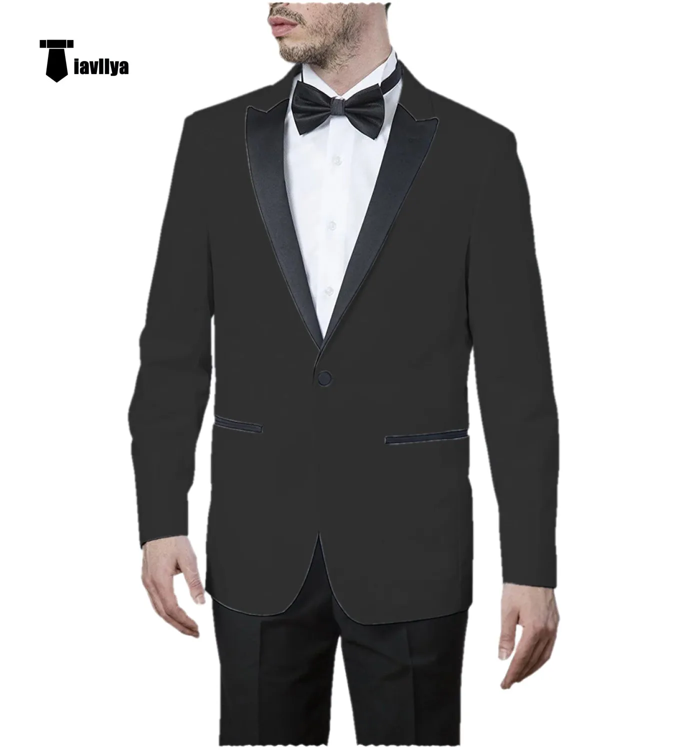Formal Men's Slim Fit Peak Lapel Flat Blazer