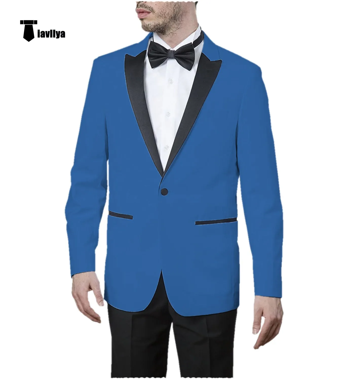 Formal Men's Slim Fit Peak Lapel Flat Blazer