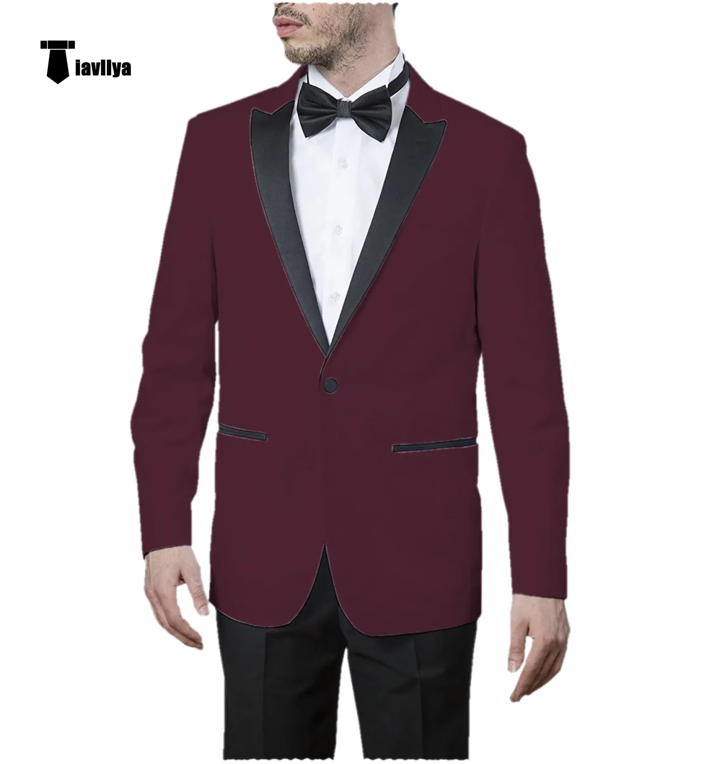 Formal Men's Slim Fit Peak Lapel Flat Blazer