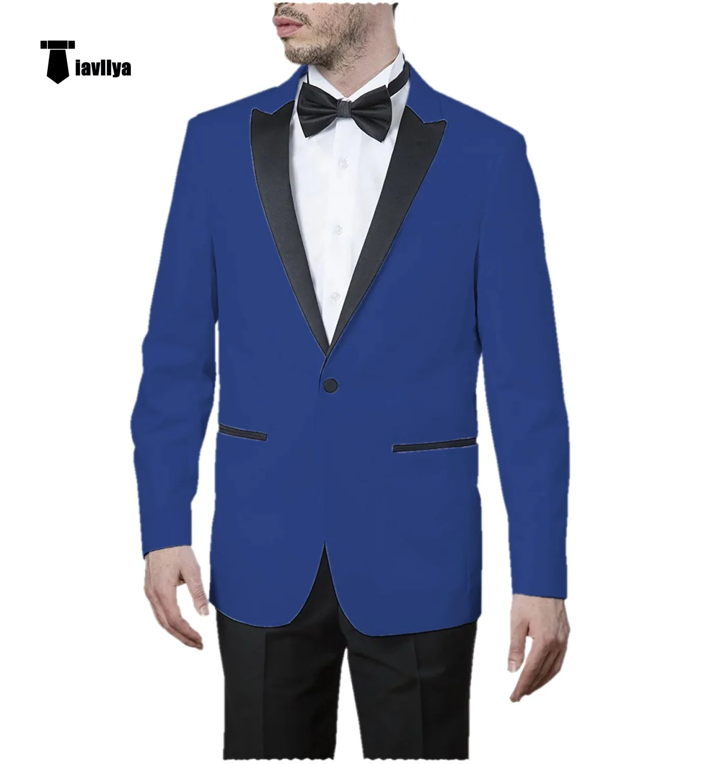 Formal Men's Slim Fit Peak Lapel Flat Blazer