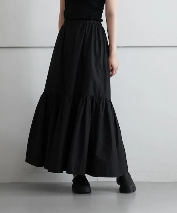 GANNI Cotton Poplin Maxi Flounce Skirt "Black"