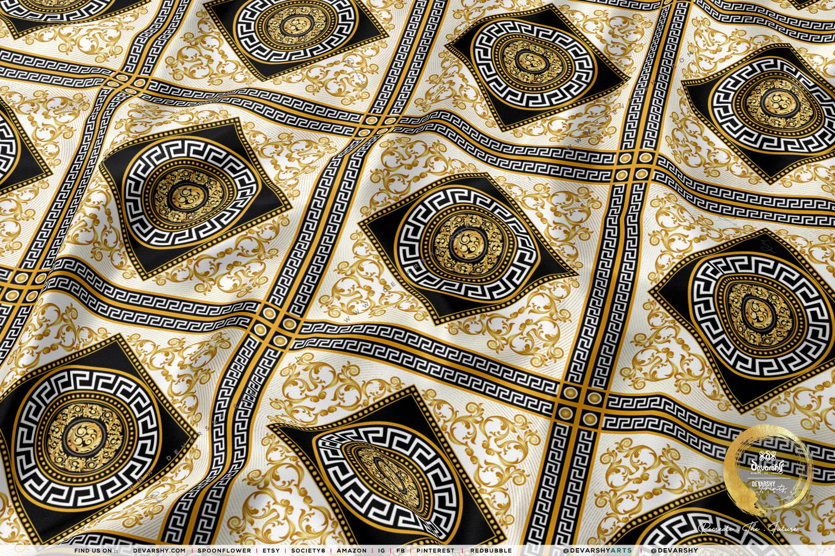 Gold Squares Apparel Fabric 3Meters , 6 Designs | 8 Fabrics Option | Baroque Fabric By the Yard | 039