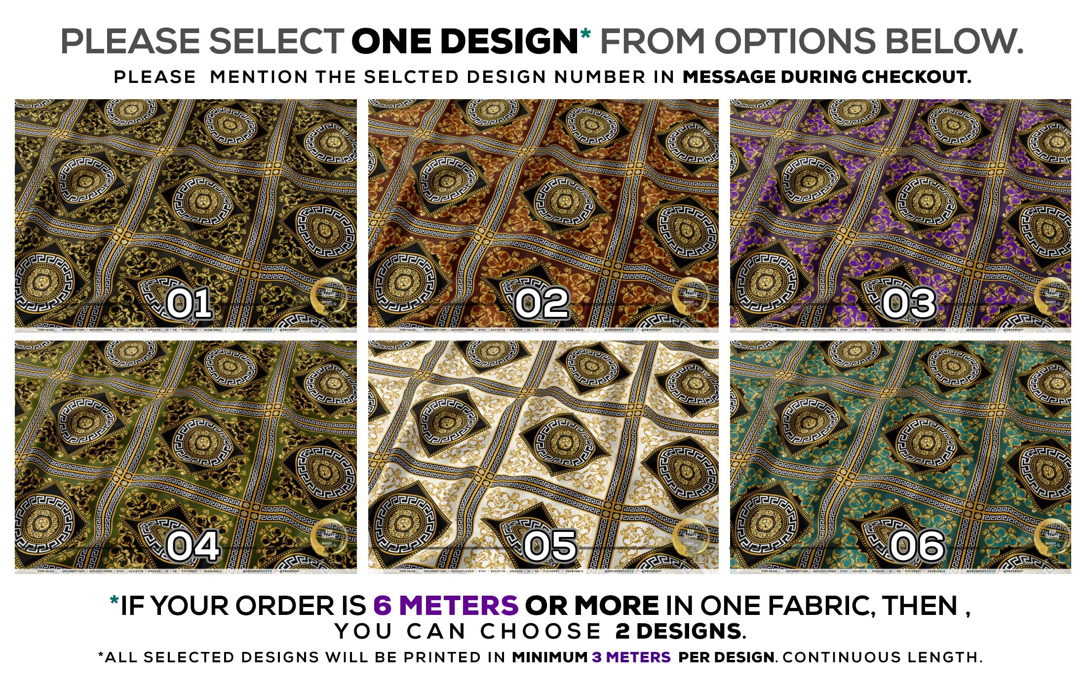 Gold Squares Apparel Fabric 3Meters , 6 Designs | 8 Fabrics Option | Baroque Fabric By the Yard | 039