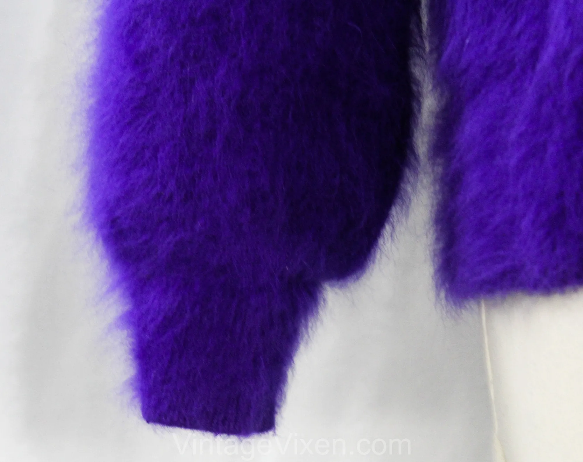Grape Purple Angora Cardigan - Size 10 Medium Button Front Sweater - 80s Oversized Luxury Knit - Fuzzy Furry with Cord & Appliques - Hip 41