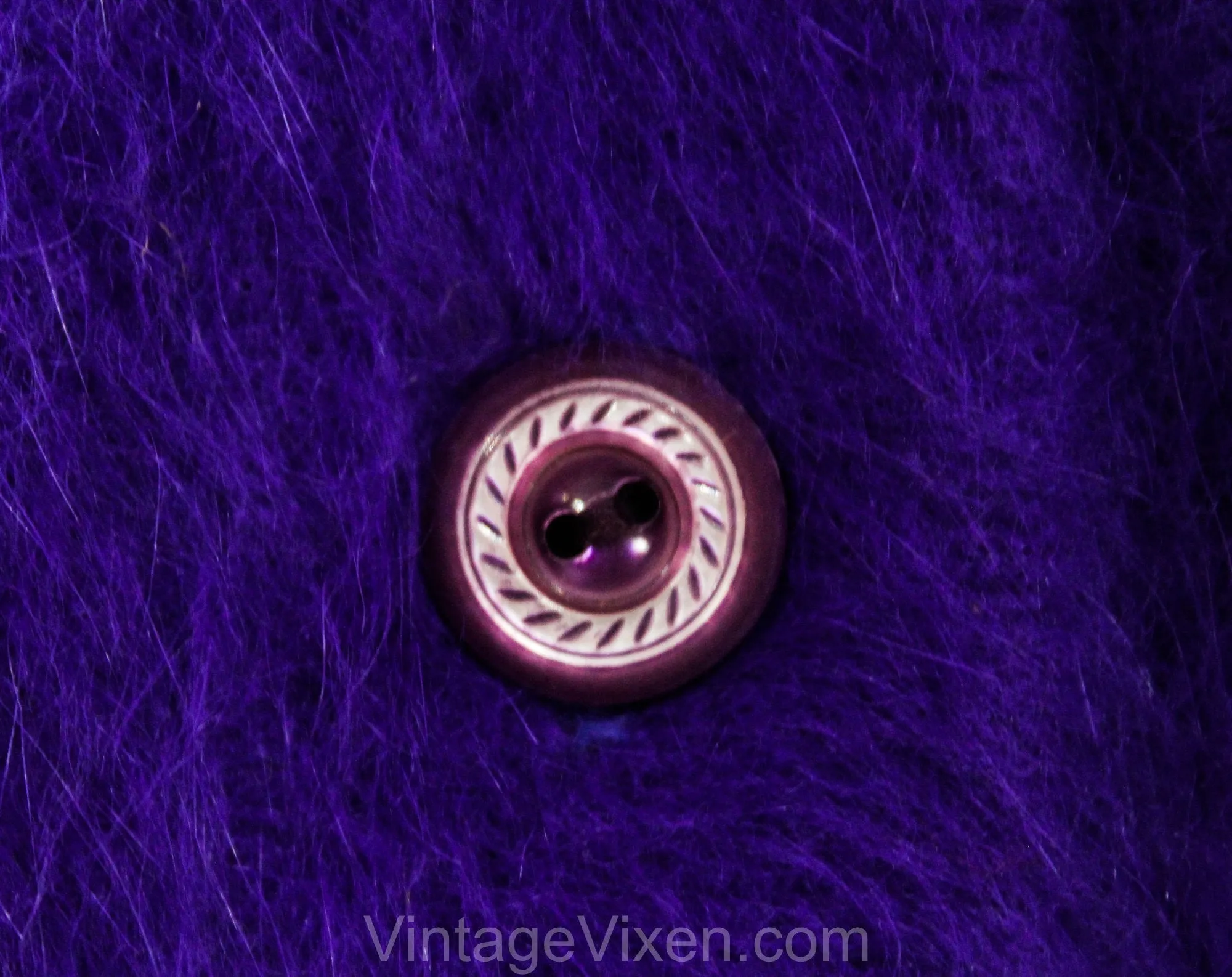 Grape Purple Angora Cardigan - Size 10 Medium Button Front Sweater - 80s Oversized Luxury Knit - Fuzzy Furry with Cord & Appliques - Hip 41