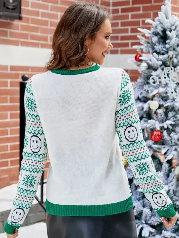 Green christmas sweater ｜Smiley face pattern