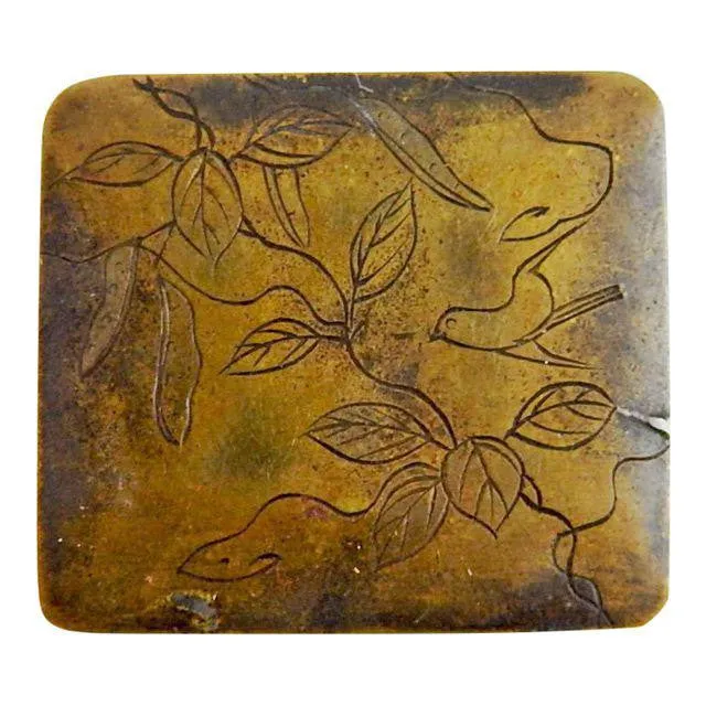 Hand Engraved Antique Brass Double Sided Stamp Pill Box