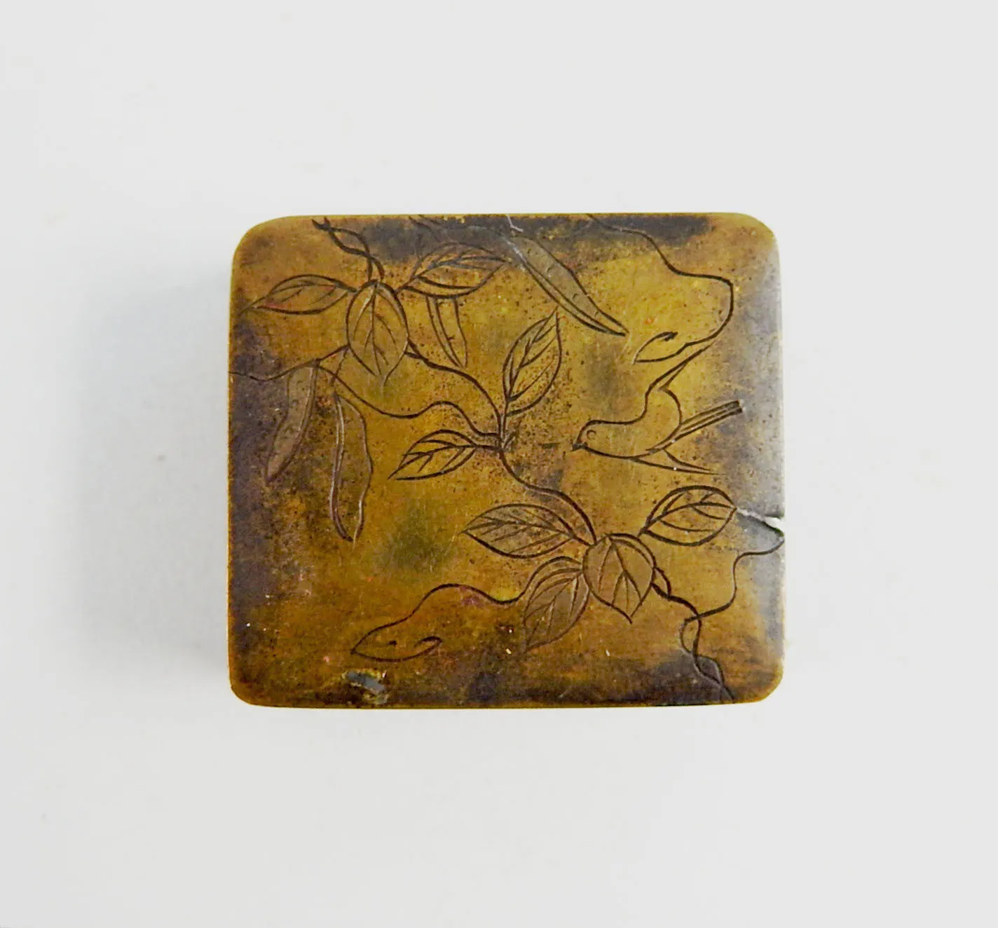 Hand Engraved Antique Brass Double Sided Stamp Pill Box