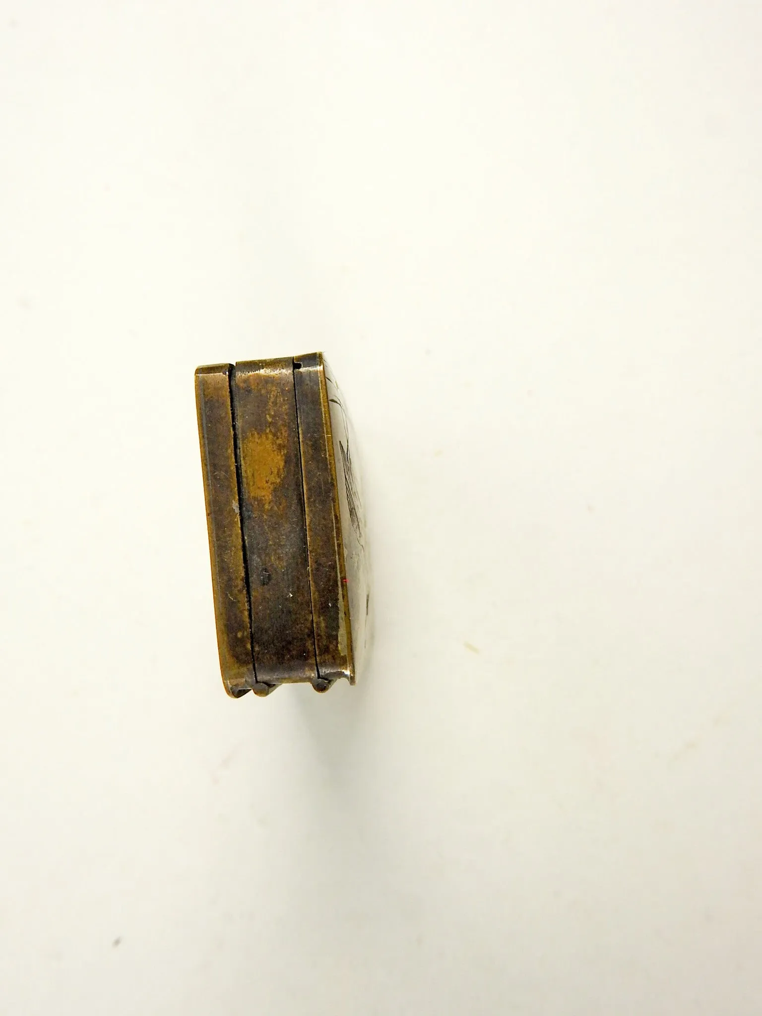 Hand Engraved Antique Brass Double Sided Stamp Pill Box