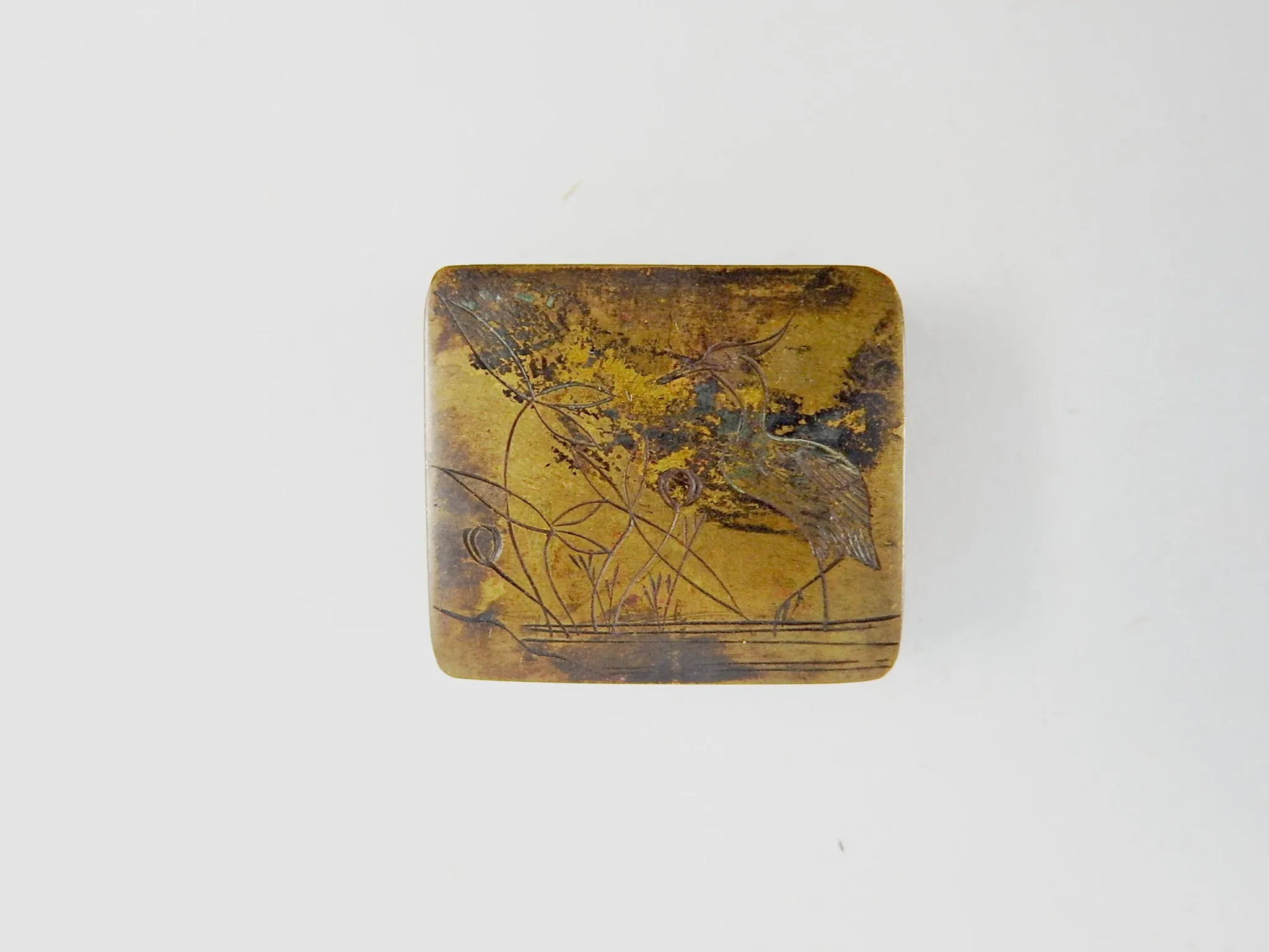 Hand Engraved Antique Brass Double Sided Stamp Pill Box