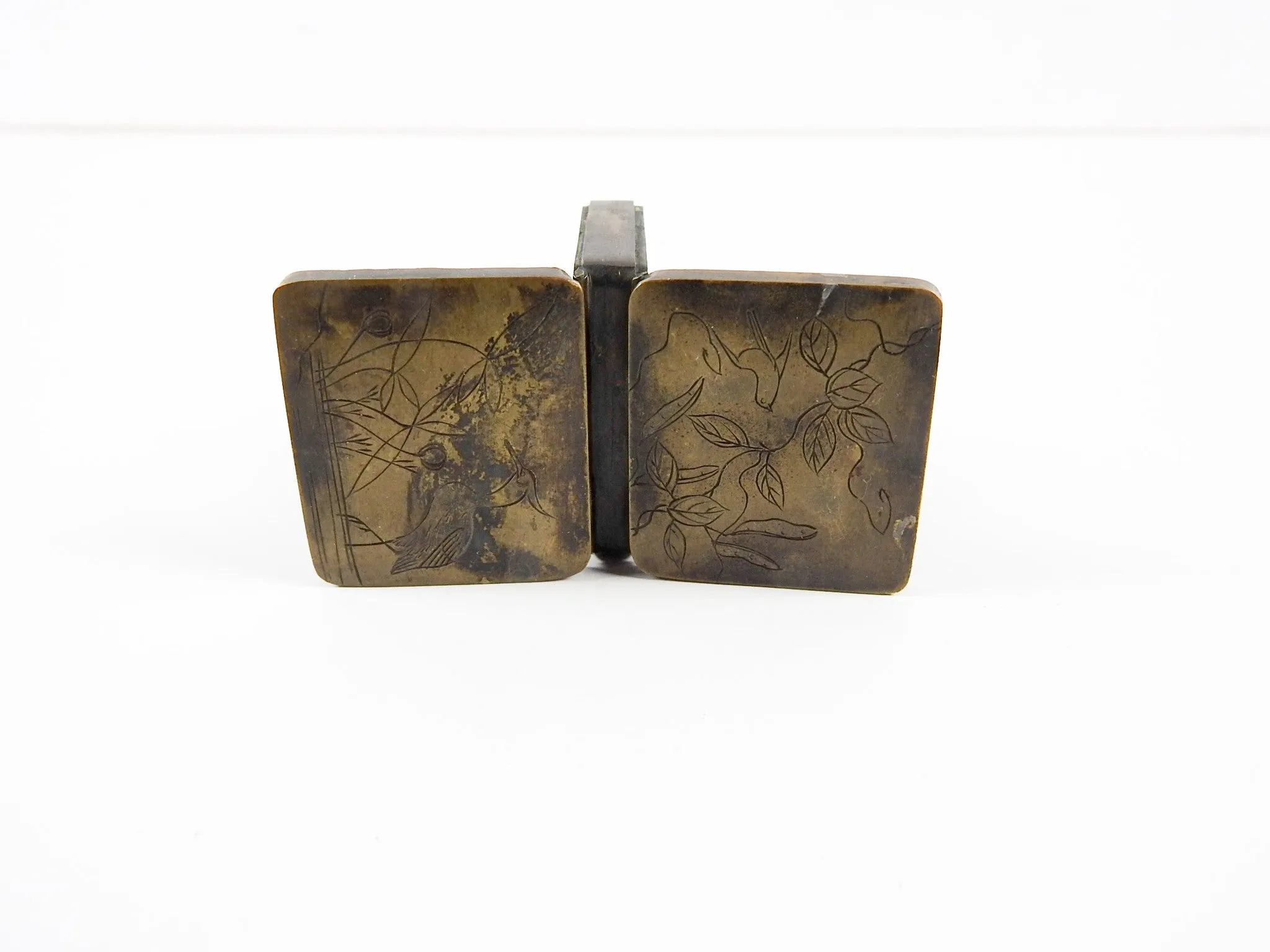 Hand Engraved Antique Brass Double Sided Stamp Pill Box