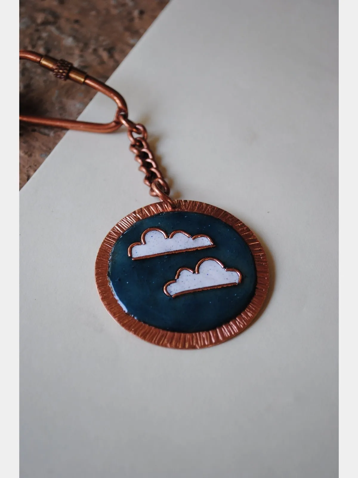 Handcrafted Copper Enamel Keychains (Set of 3) - Clouds/Moon/Sun