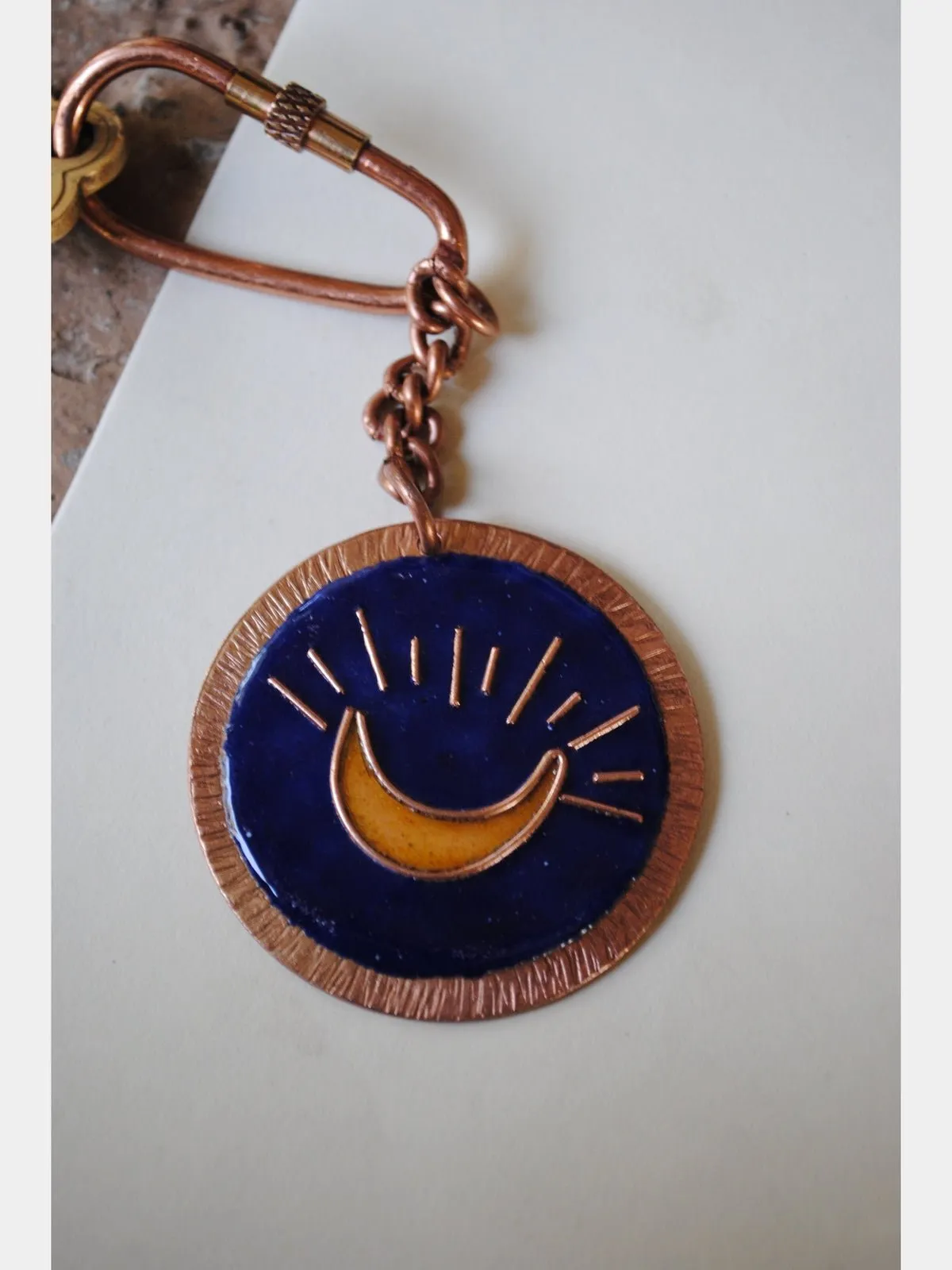 Handcrafted Copper Enamel Keychains (Set of 3) - Clouds/Moon/Sun